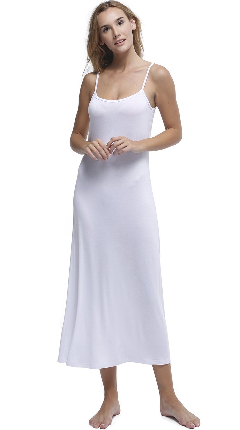 Papicutew Women's Modal Long Full Cami Slip Dress Sleeveless Nightgowns (White, XL) - Image 4